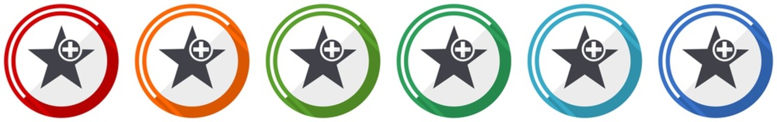 Aufkleber - Star icon set, flat design vector illustration in 6 colors options for webdesign and mobile applications