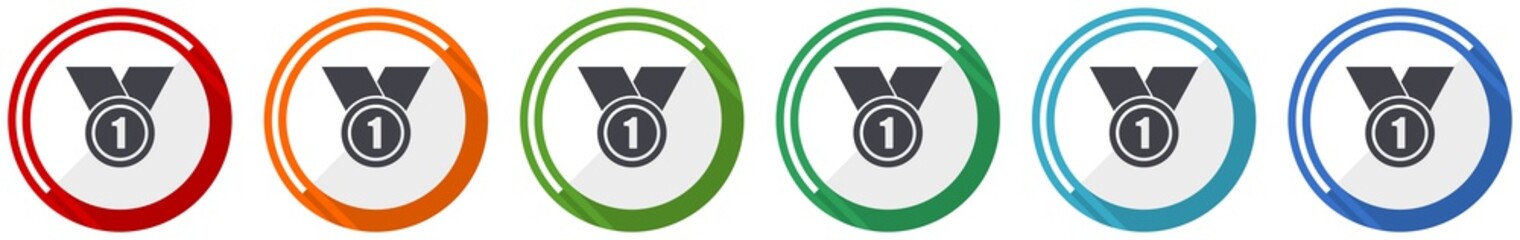 Aufkleber - Badge icon set, first, number one flat design vector illustration in 6 colors options for webdesign and mobile applications