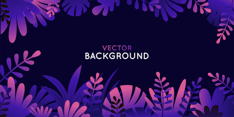 Wall Mural - Vector illustration in simple flat style with copy space for text - background with plants and leaves - backdrop for greeting cards, posters, banners and placards