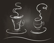 © Maria_Zebrova - Set of two coffee cups in a sketch style. Transparent mug and figured hot steam. Isolated on a chalkboard.