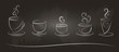 © Maria_Zebrova - Horizontal set of hand-drawn coffee cups. Stylized sketch coffee on a chalkboard. Isolated.
