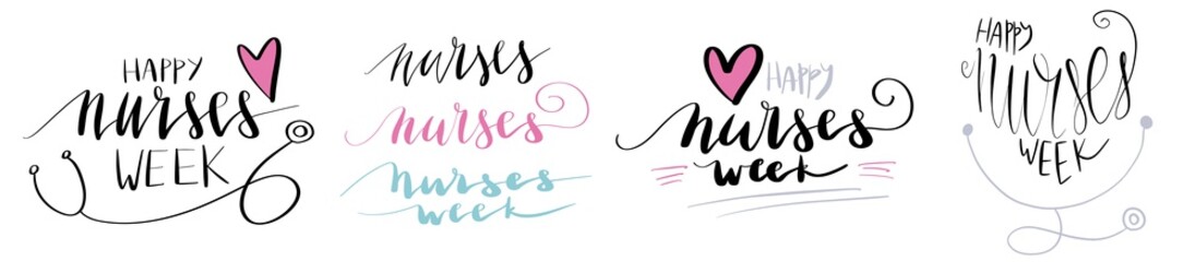 Happy Nurses Week beautiful handwritten brush lettering vector illustration phrase with heart decoration isolated on white.