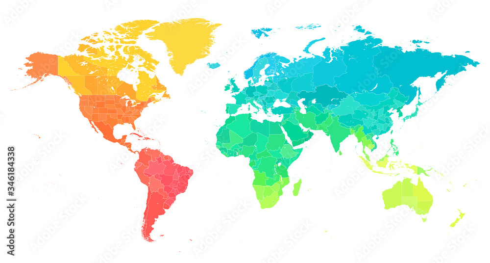 World Map Color Bright Political - Vector Detailed Illustration Stock ...