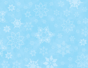 Wall Mural - Blue snowflake background. Winter wonderland scene. Frosty frozen backdrop. Christmas background