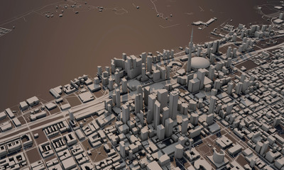 Toronto, Canada city map 3D Rendering. Aerial satellite view.