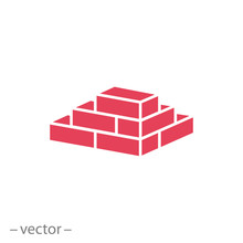 Red Brick Wall Vector Icon, Flat Isometric Symbol On White Background