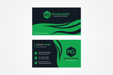 Poster - the combination green and black of horizontal layout Modern business card template. rounded square icon. wavy curve style.