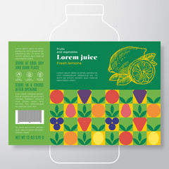 Wall Mural - fruit and vegetables pattern juice label template. abstract vector packaging design layout. modern t