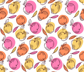 Apples doodle colorful textile seamless vector pattern