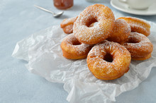 Homemade Donuts On A Gray Background