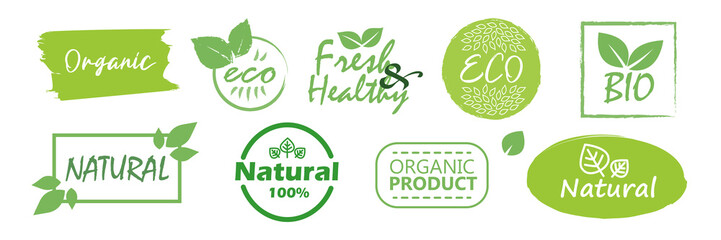 Poster - Big set of fresh eco organic grunge labels on a white background