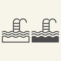 Poster - Pool line and solid icon. Swimming pool with water waves and ladder symbol, outline style pictogram on beige background. Hotel leisure recreation sign mobile concept and web design. Vector graphics.