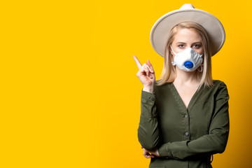 Sticker - Blode woman in face mask, hat and green shirt