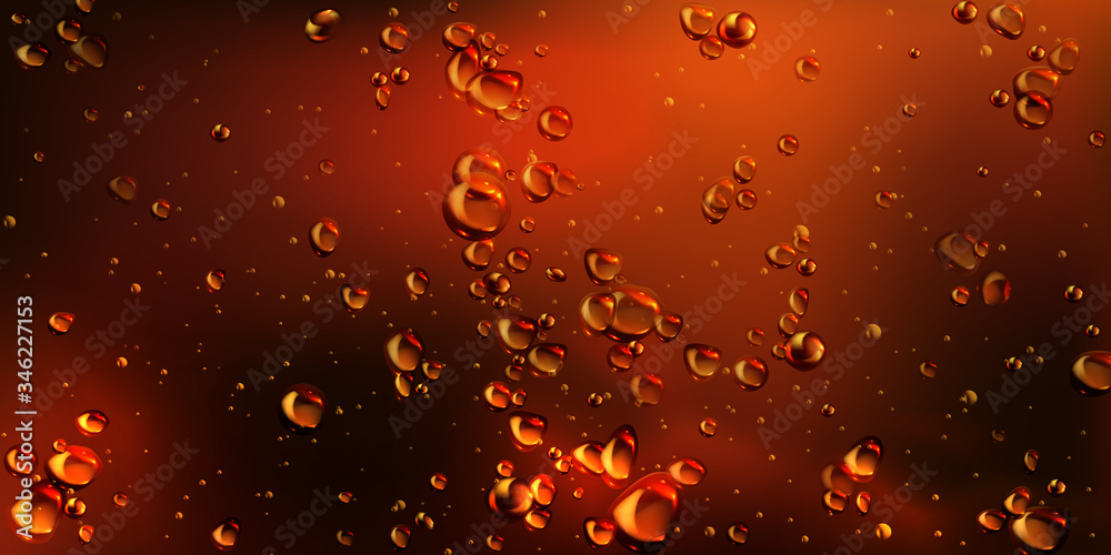 Air bubbles of cola, soda drink, beer or water texture abstract background. Dynamic fizzy carbonated motion, transparent aqua with randomly moving underwater fizzing droplets, realistic 3d vector - obrazy, fototapety, plakaty 