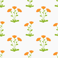 Wall Mural - Orange Calendula flowers seamless pattern.