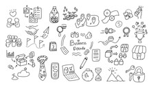 Hand Draw Line Art Icon Set. Business, Financial, Data Collection, Strategy And Marketing Theme Doodle Sketch.