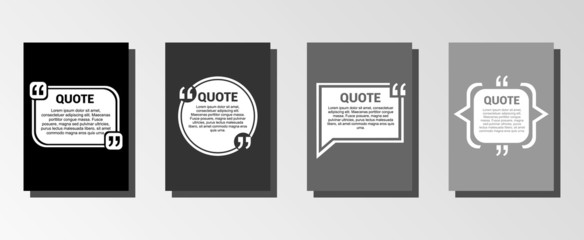 Quote frames blank templates set. Text in brackets, citation empty speech bubbles, quote bubbles. Textbox isolated on color background.