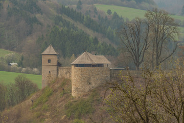 Brumov town and castle in east Moravia in spring cloudy day