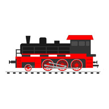Steam Locomotive Icon On A Railway On A White Background