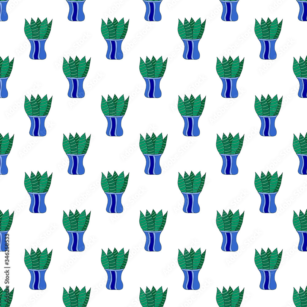 Seamless pattern with cute hand drawn flowers plant in pots. Doodle ...