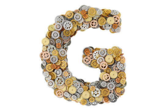 Letter G from cogwheels, 3D rendering