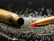 .223 5.56 caliber bullet, casing and gun powder close-up.