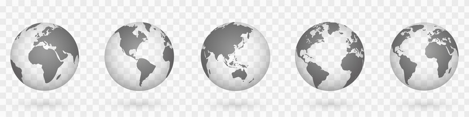 Poster - globes of earth 3d set. realistic world map in globe shape. world maps realistic with shadow on tran