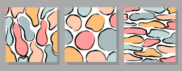 Wall Mural - Set of three stories templates with abstract shapes. Trendy and stylish wallpaper, textile, branding and packaging design, modern art. 