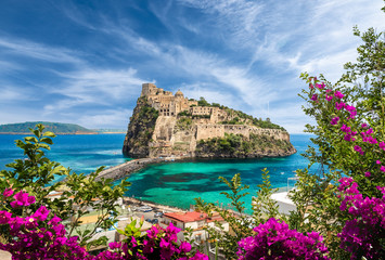 Wall Mural - landscape with aragonese castle, ischia island, italy