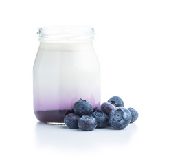 Canvas Print - White fruity yogurt in jar and blueberries