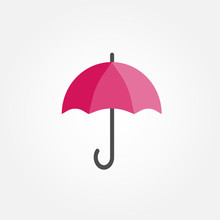 Flat Umbrella Icon. Pink Umbrella. Vector Illustration.