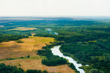 Aerial view of wildfire in forest