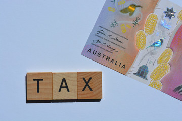 Wall Mural - Australian banknote  and the word Tax