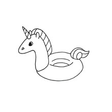 Vector Hand Drawn Doodle Sketch Swimming Unicorn Float Isolated On White Background