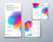 © great_bergens - Bi fold brochure design with liquid abstract element. Corporate business template for bi fold flyer. Layout with modern abstract glow background. Creative concept folded flyer or brochure.