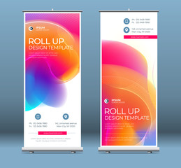 Wall Mural - Roll Up banner stand presentation concept. Corporate business roll up template background. Vertical template billboard, banner stand or flag design layout. Poster for conference, forum, shop
