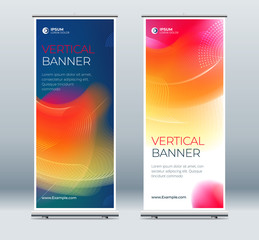 Wall Mural - Roll Up banner stand presentation concept. Corporate business roll up template background. Vertical template billboard, banner stand or flag design layout. Poster for conference, forum, shop