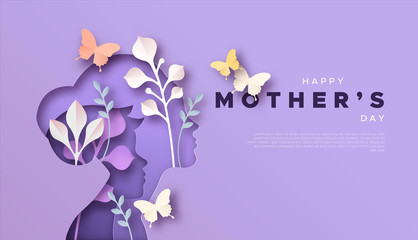 mother's day mom and kid papercut card template