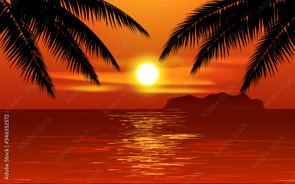 palm tree at sunset Stock Vector | Adobe Stock