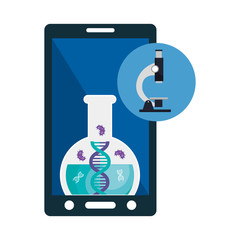 Sticker - smartphone with medicine online by test of covid 19 vector illustration design