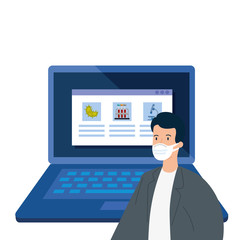 Sticker - doctor with medicine online by test of covid 19 vector illustration design