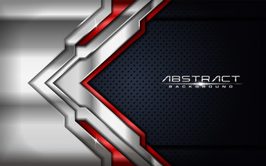 Modern futuristic background vector on layer red with dark navy and metallic silver with abstract style design.