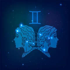 Wall Mural - gemini - constellation of the zodiac in the night starry sky