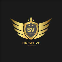 Abstract Letter SV Shield Logo Design Template. Premium Nominal Monogram Business Sign.