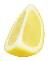 Lemon quarter cut lengthwise isolated on white background with clipping path. Full depth of field.