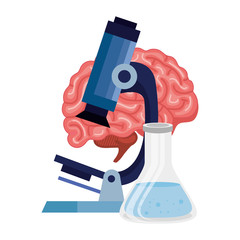 Poster - microscope with brain human isolated icon vector illustration design