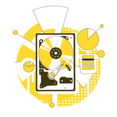 Poster - Hard drive disk thin line concept vector illustration. HDD 2D cartoon object for web design. Desktop PC data storage device, computer hardware. External solid state drive creative idea