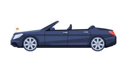 Sticker - Black Cabriolet Car, Government or Presidential Auto, Luxury Business Transportation, Side View Flat Vector Illustration