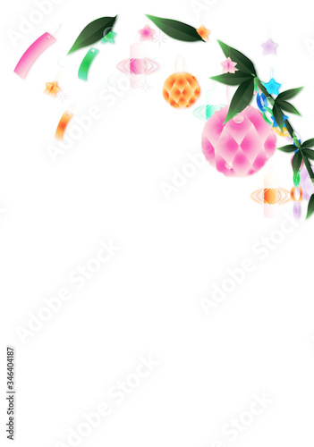 七夕飾り笹の葉にキラキラした大きいあみ飾りのイラスト縦スタイル背景素材 Stock Illustration Adobe Stock