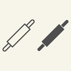 Poster - Rolling pin line and solid icon. Kitchen wooden roller symbol, outline style pictogram on beige background. Kitchen stuff cooking utensils sign for mobile concept and web design. Vector graphics.